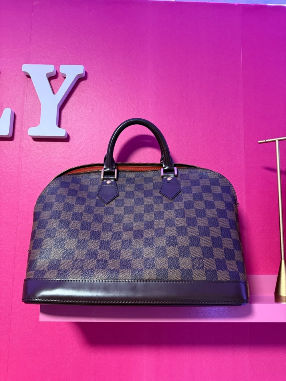 Louis Vuitton Brown Damier Ebene Satchel with Dark Brown Trim and Gold Hardware - Picture 10 of 10